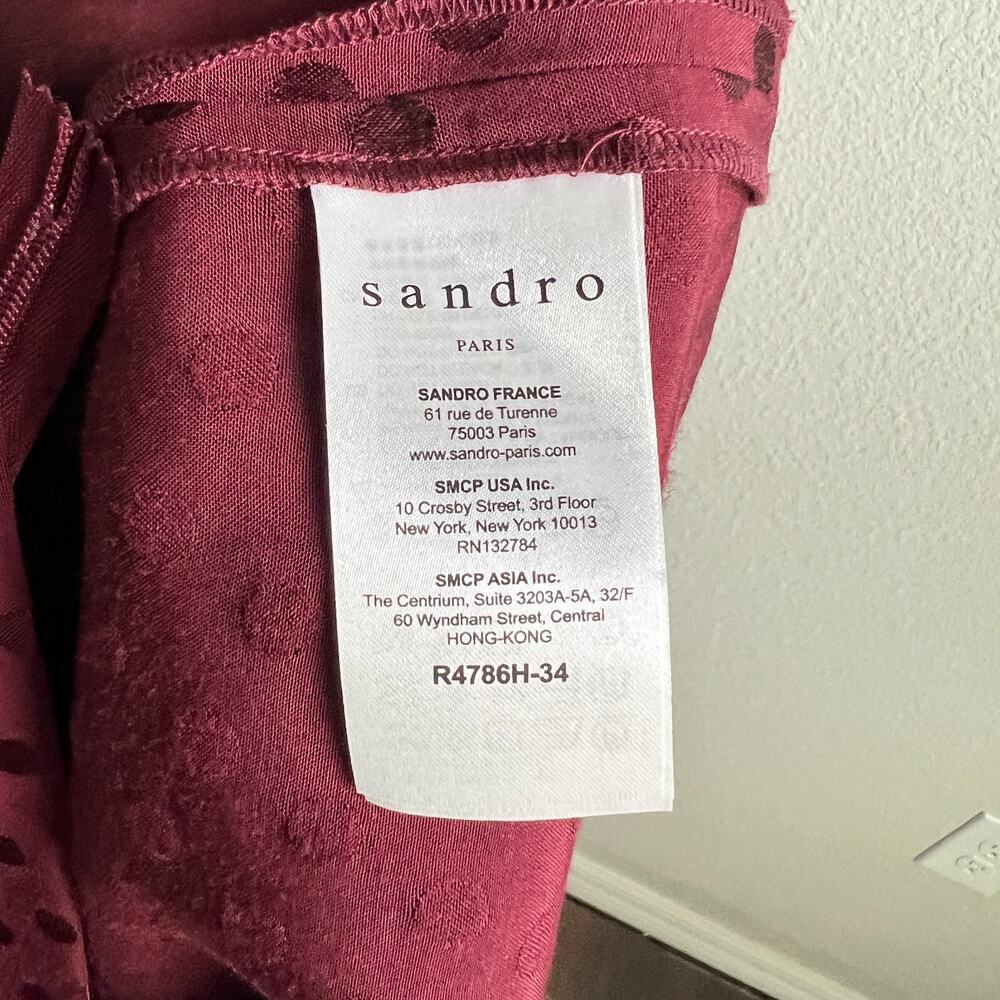 Sandro Jasmine Burgundy Polka Dot Dress Women's Small Ruffles Mini Fit & Flare - Picture 6 of 7
